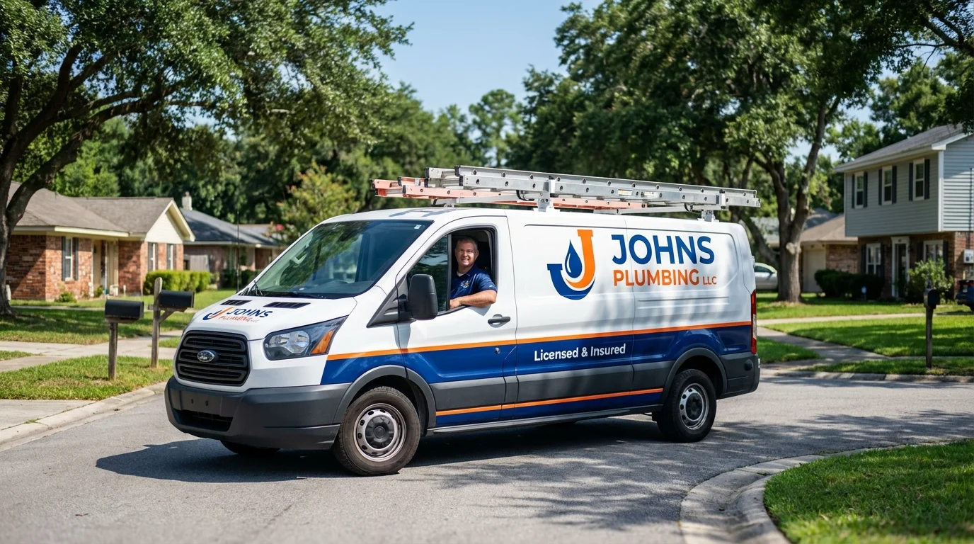 Johns Plumbing LLC service van in Milford, IA