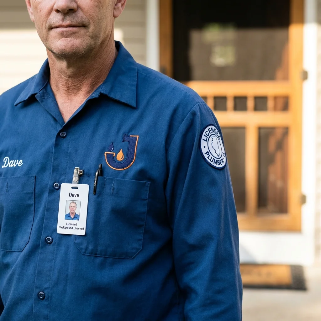 Licensed plumber showing ID badge in Milford, IA