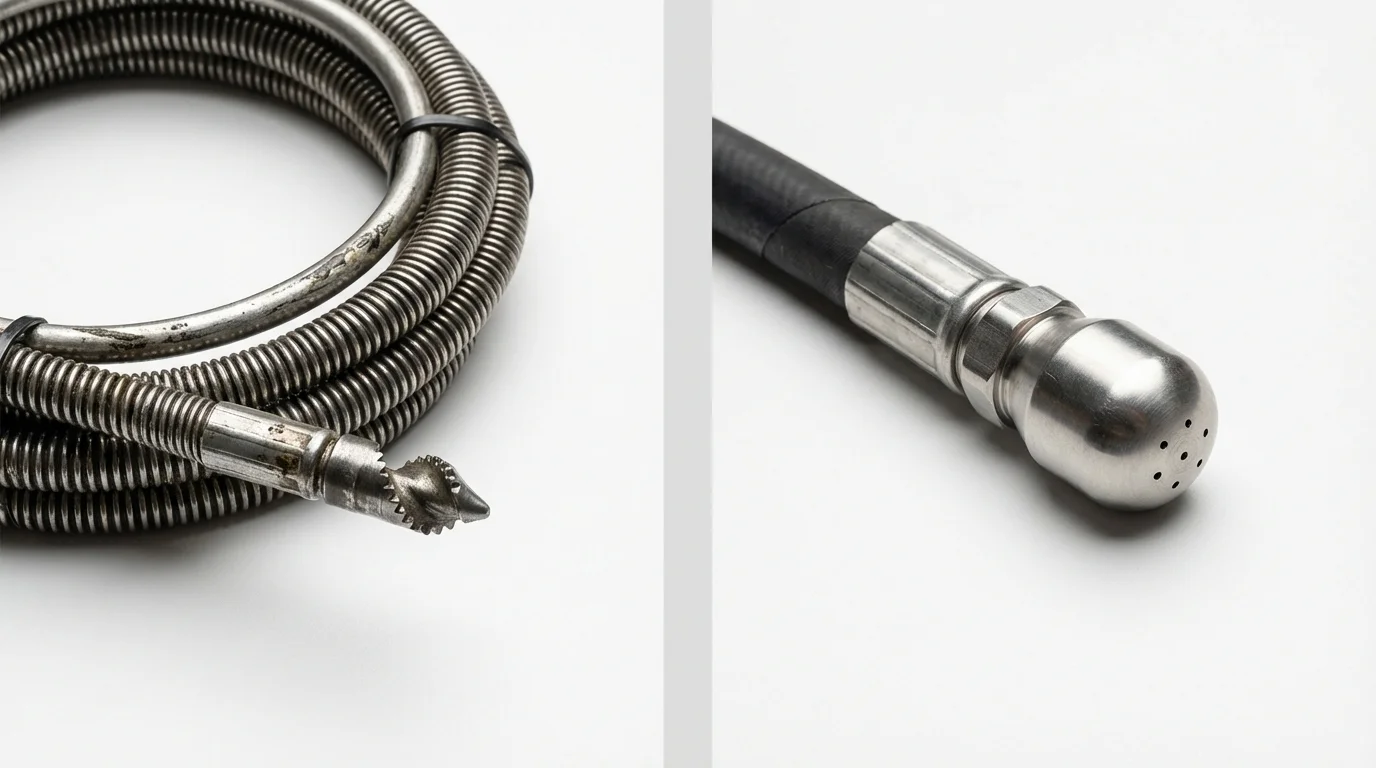 Drain snake cable and hydro jetting nozzle used for drain cleaning in Milford, IA