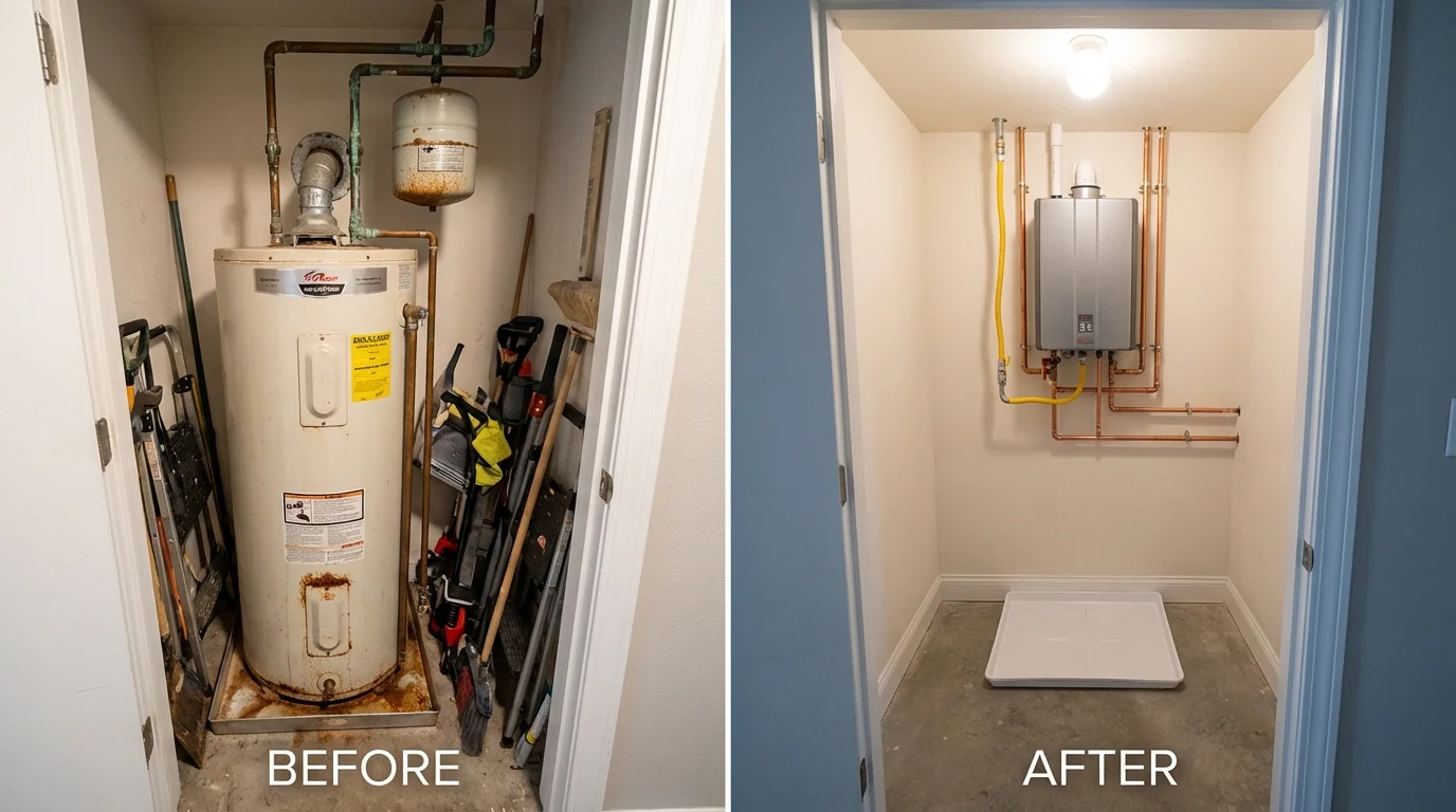 Tank water heater versus wall-mounted tankless unit comparison for Milford, IA homeowners