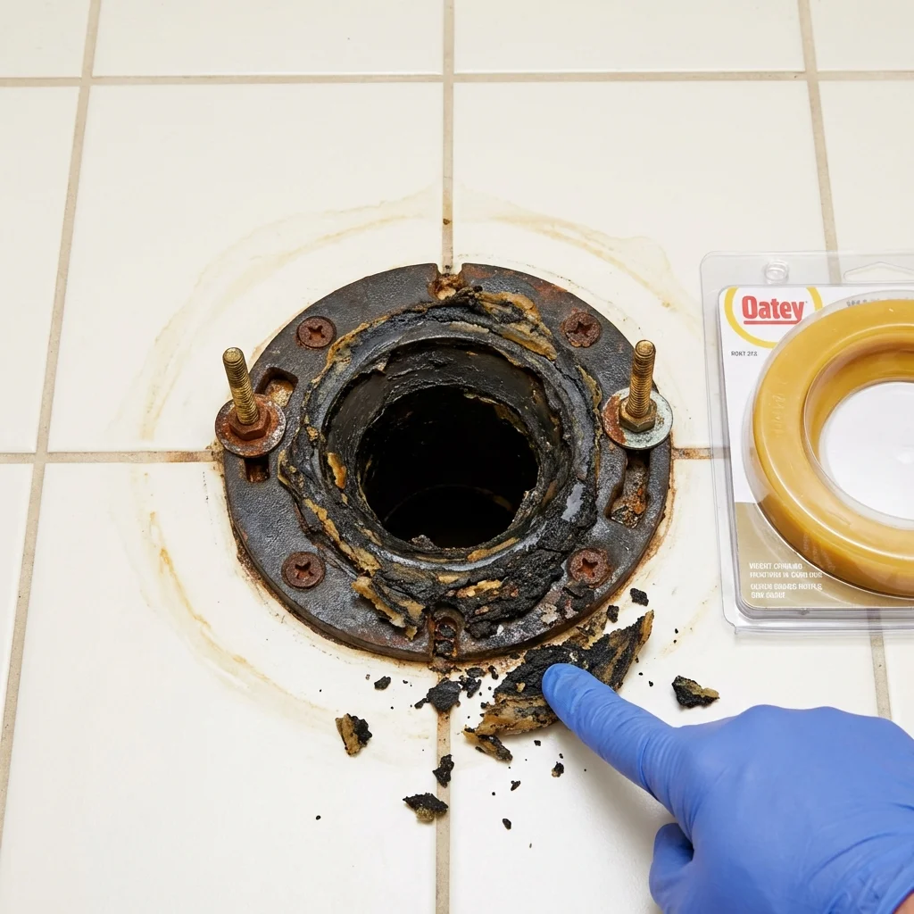 Failed wax ring showing water seepage at the base of a toilet in a Milford, IA home